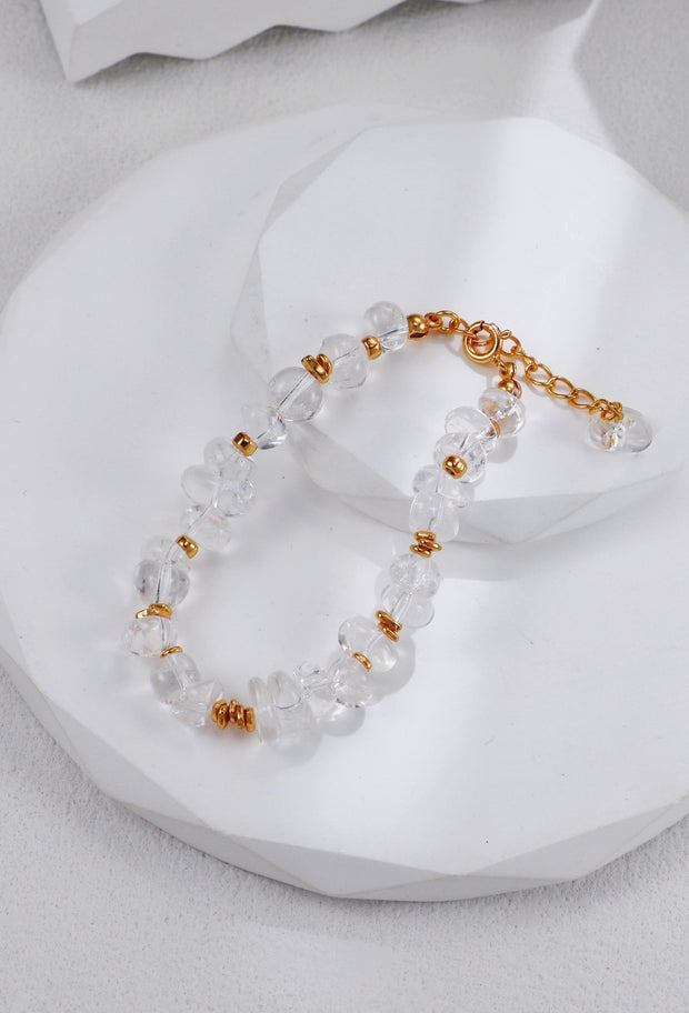Gold Beads And White Crystal Bracelet-1