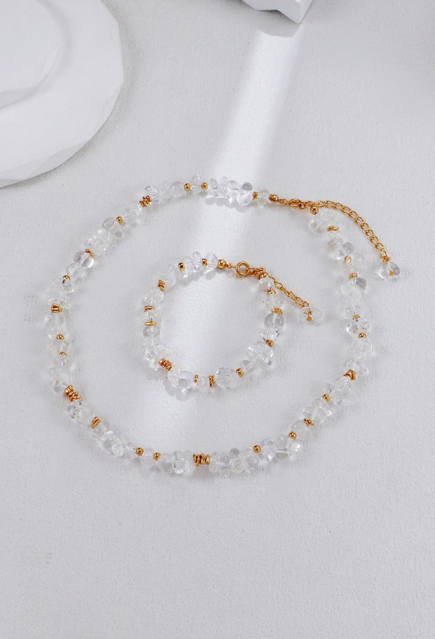 Gold Beads And White Crystal Bracelet-2