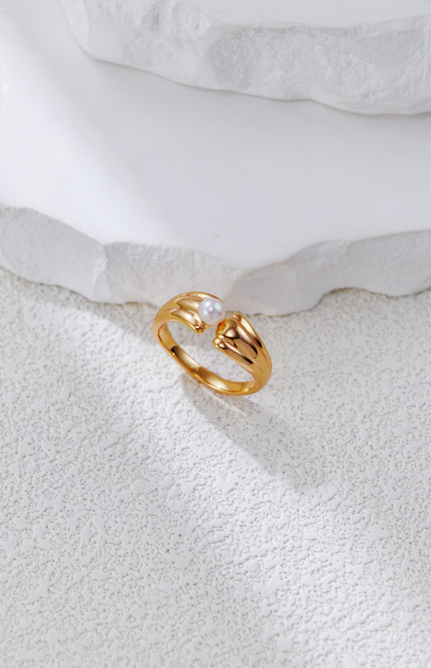 Minimalist Pearl Open Ring-2