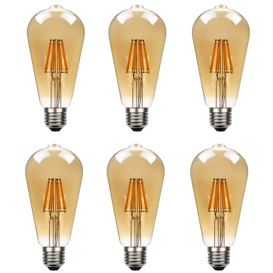 6Pack E27 LED Edison Dimmable Vintage Amber Glass Warm white 2700K Light Bulb