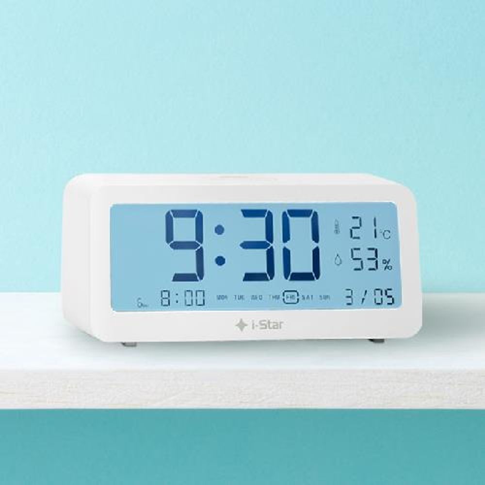 -Star Portable White Alarm Clock