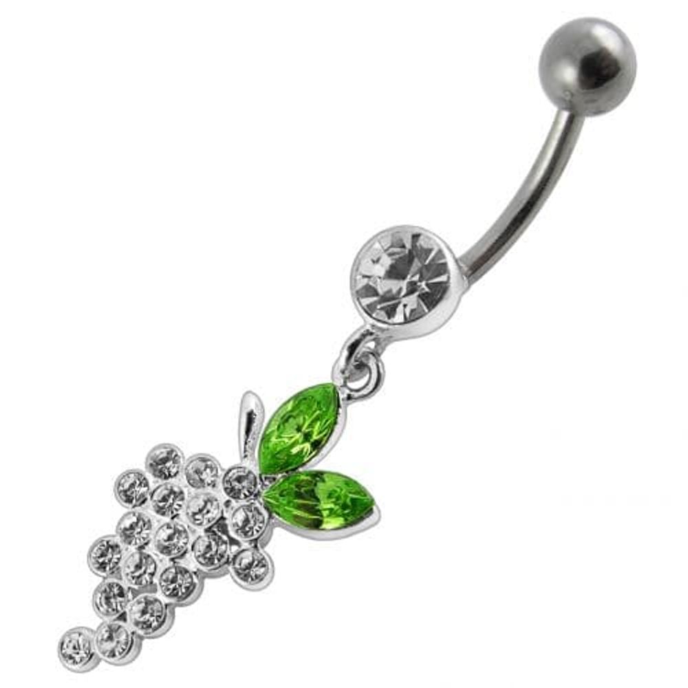 Fancy grapes Jeweled Dangling Curved Bar Belly Ring