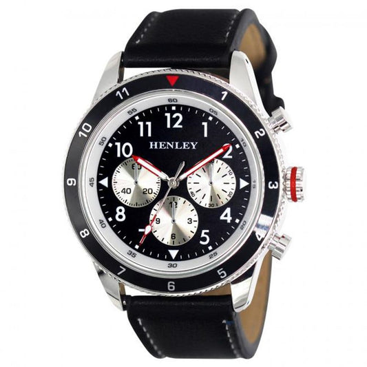 Men watch - Henley Men Multi Eye Black Dial With Black Sports Large Leather Strap Watch H02219.3