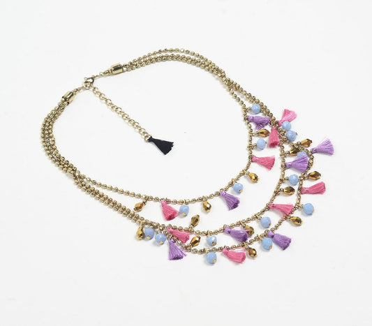 Gold-Toned Iron Layered Tasseled Necklace