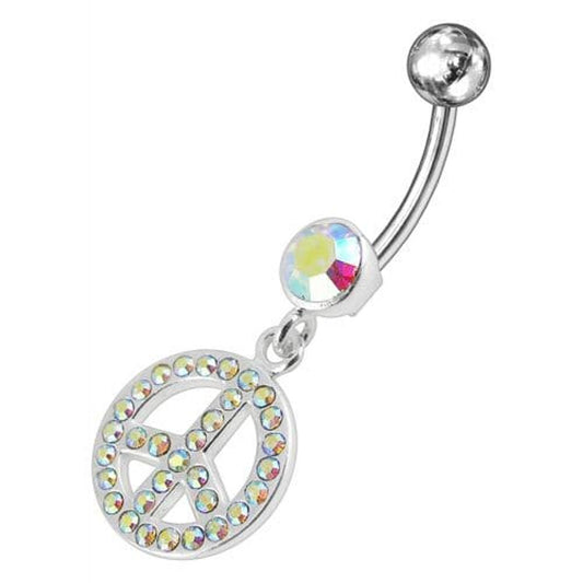 Fancy Logo Silver Dangling Steel Curved Belly Ring