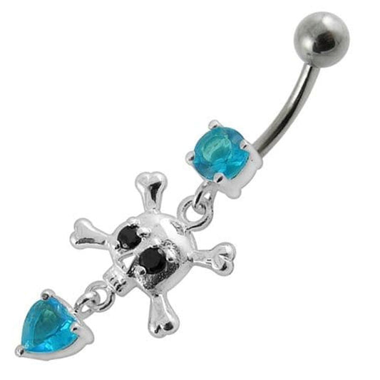 Jeweled Fancy Silver Dangling Banana Bar Navel Body Jewelry Ring