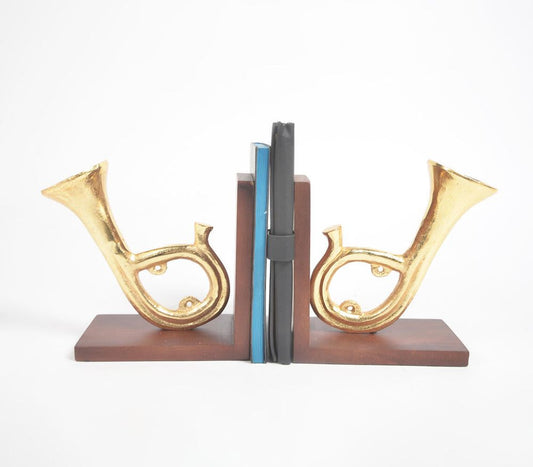 Saxophone Bookends with Wooden Base (Pair)