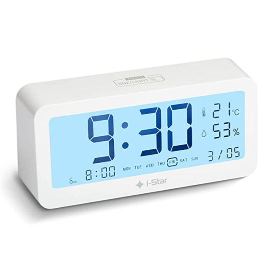 -Star Portable White Alarm Clock