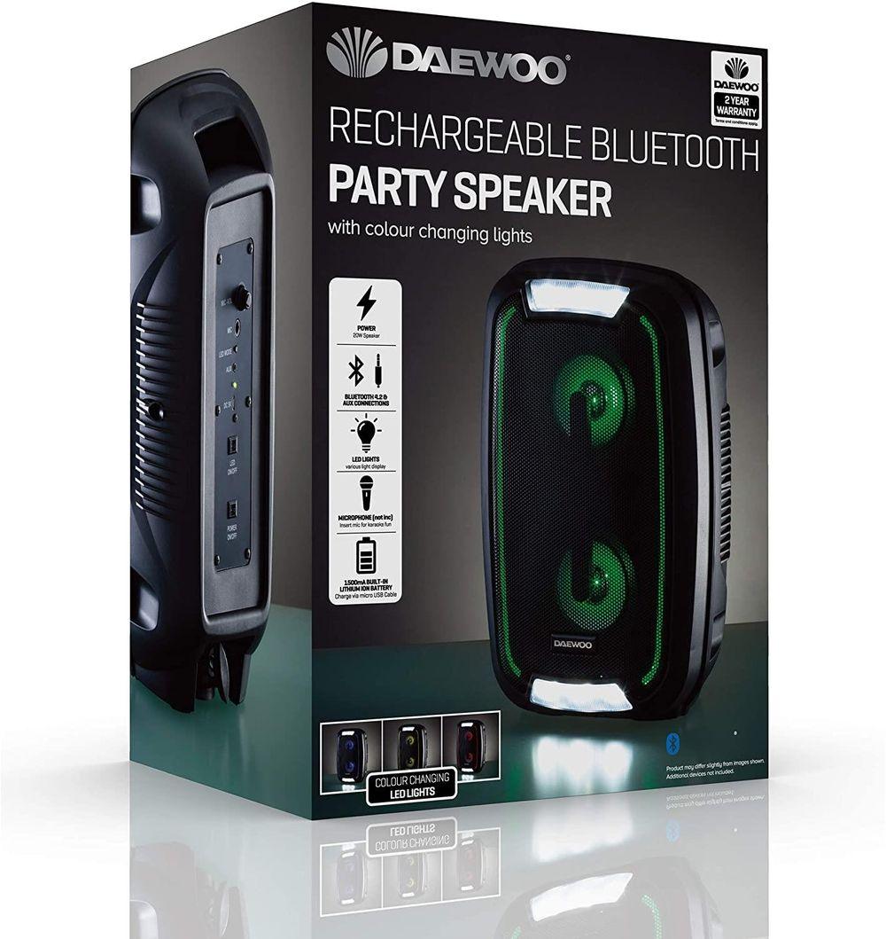 Daewoo LED Bluetooth Party Speaker 20W LED Changing Lights Sound Quality