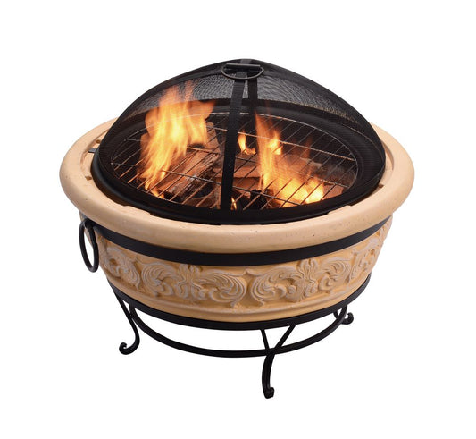 Garden Round Wood Burning Fire Pit, Outdoor Log Burner Firepit