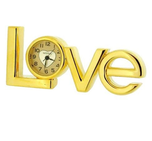 Miniature Clock Gold Metal "Love" Solid Brass IMP416