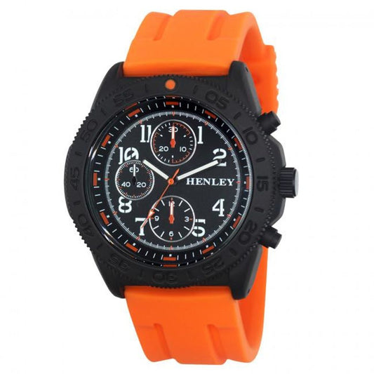 Men watch - Henley Men Multi Eye Black Dial With Orange Sports Large Silicone Strap Watch H02218.8