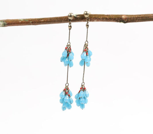 Metal & Turquoise Stone Shoulder-Duster Earrings