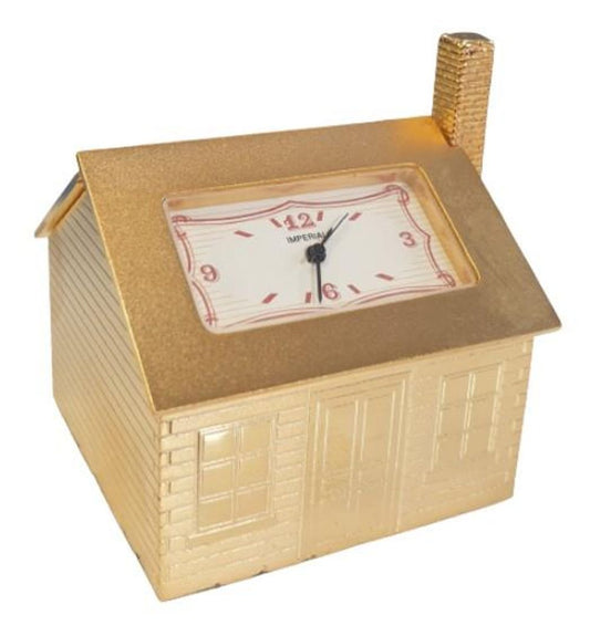 Miniature Clock Goldtone House Design Solid Brass IMP1011 - CLEARANCE