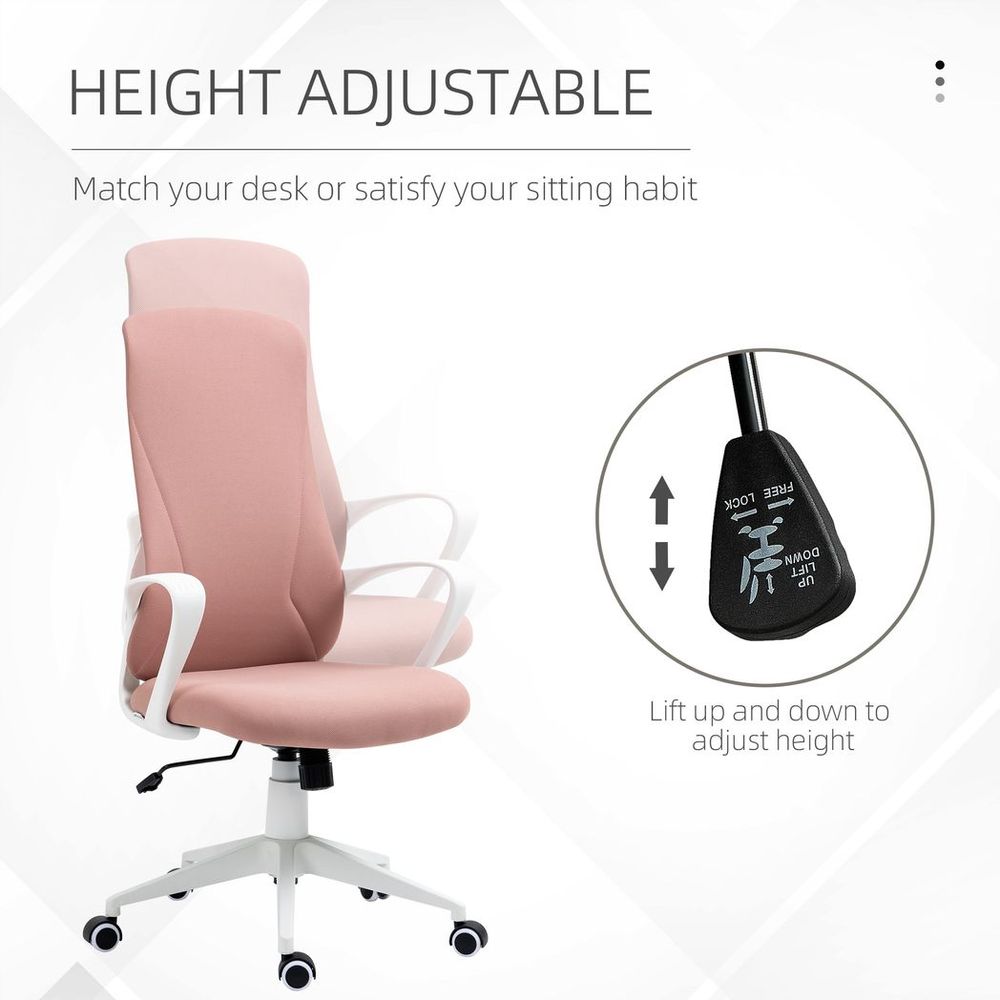 Vinsetto High-Back Home Office Chair Height Adjustable Elastic Desk Chair Pink