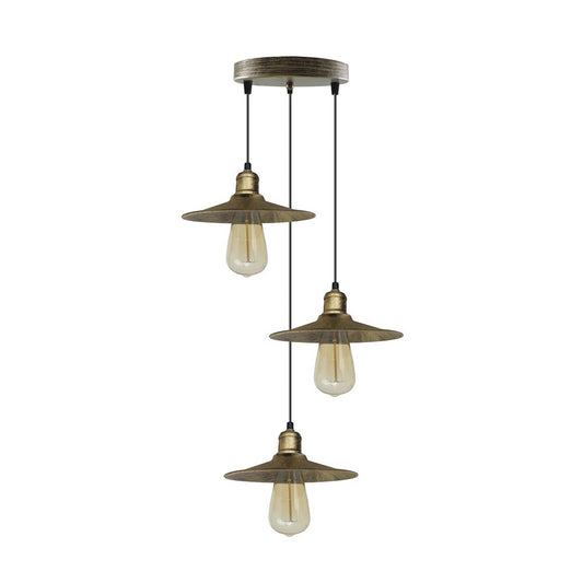 4 Head Vintage Industrial Brushed Brass Ceiling Pendant Easy Fit Light Metal 22cm Ceiling Lighting Shade