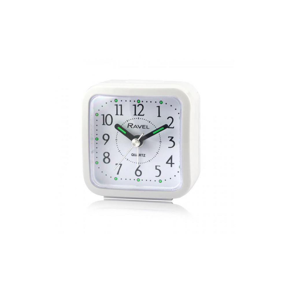 Ravel Rectangular Mini Bedside Quartz Alarm Clock - White RC043