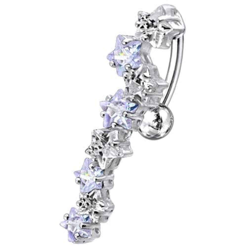 Fancy Jeweled Dangling 8 Stars Reverse Belly Ring