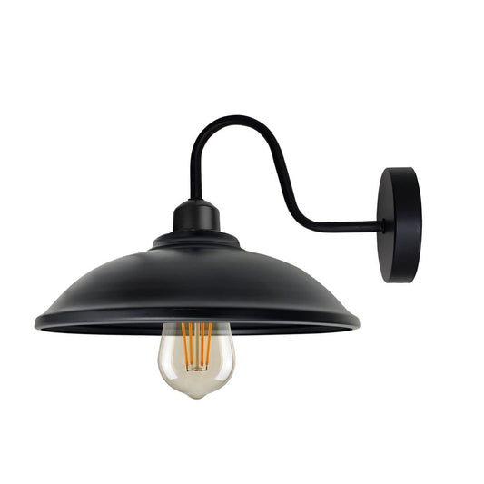 Black Wall Light Fixture, Vintage Black Wall Sconce E27 Base Socket Screw Wall Swan Neck Hemisphere Shape Shade - Memoriex