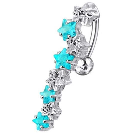 Fancy Jeweled Dangling 8 Stars Reverse Belly Ring