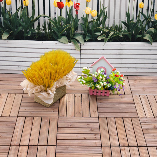 27 Pcs Floor Tiles Interlocking Solid Wood DIY Deck Tiles Flooring