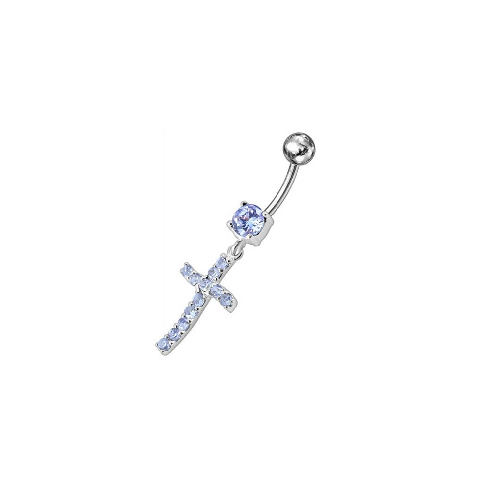 Sterling silver Jeweled Cross Dangling Navel Ring