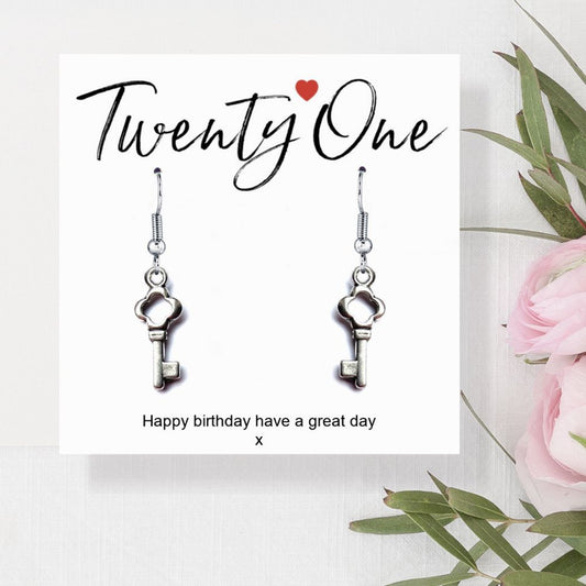 21st Birthday Earrings & Message Card