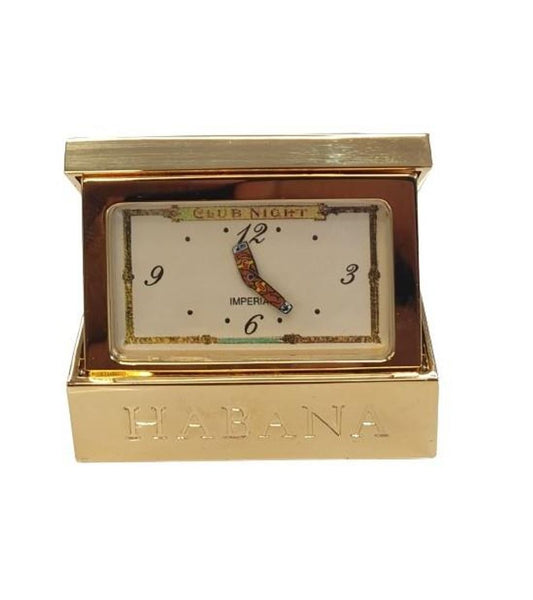 Miniature Clock Gold Habana Cigar Solid Brass IMP72 - CLEARANCE NEEDS RE-BATTERY - Memoriex