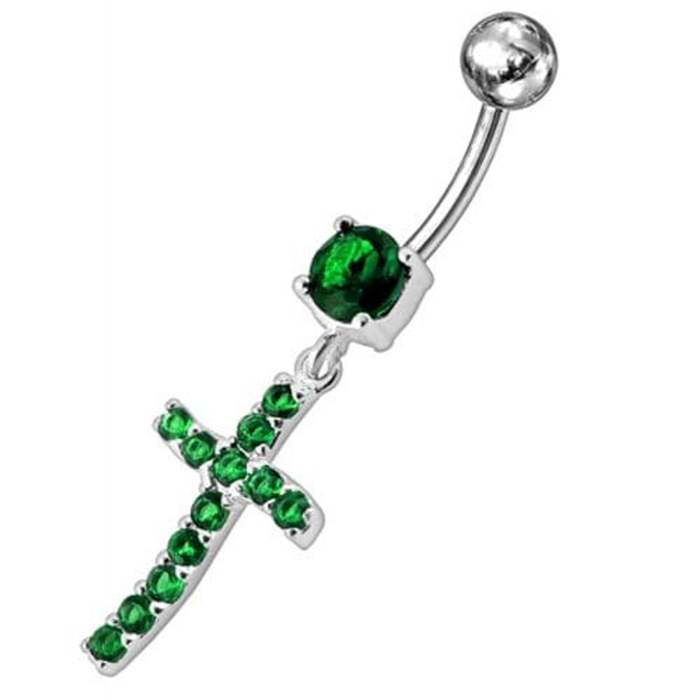 Sterling silver Jeweled Cross Dangling Navel Ring