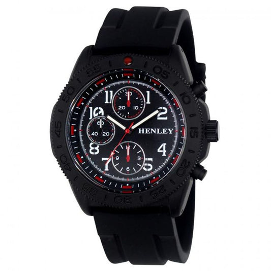 Men watch - Henley Men Multi Eye Black Dial With Black Sports Large Silicone Strap Watch H02218.3