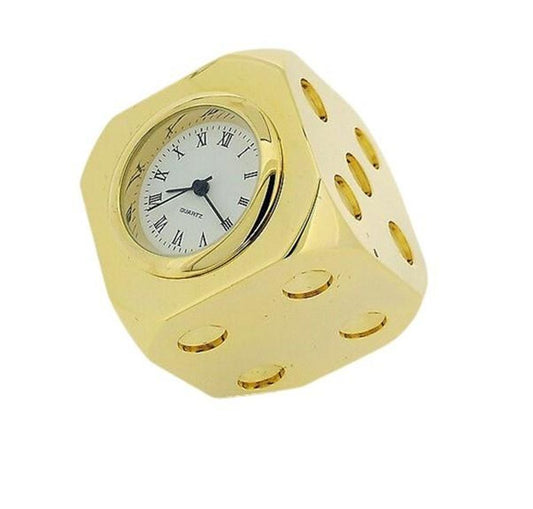 Miniature Clock Gold Dice Solid Brass IMP96 - CLEARANCE