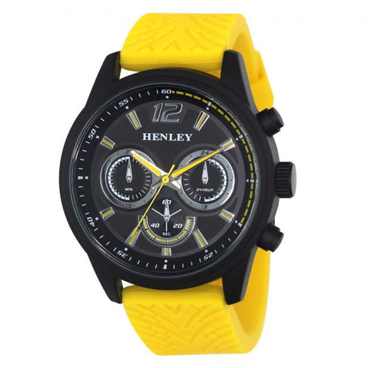 Men Watch -  Multi Eye Black Dial With Yellow Sports Large Silicone Strap Watch H02216.9