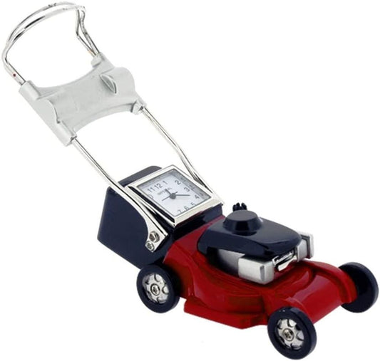 Miniature Clock Red/Silver Metal Grass Sweeper Solid Brass IMP1098R - CLEARANCE