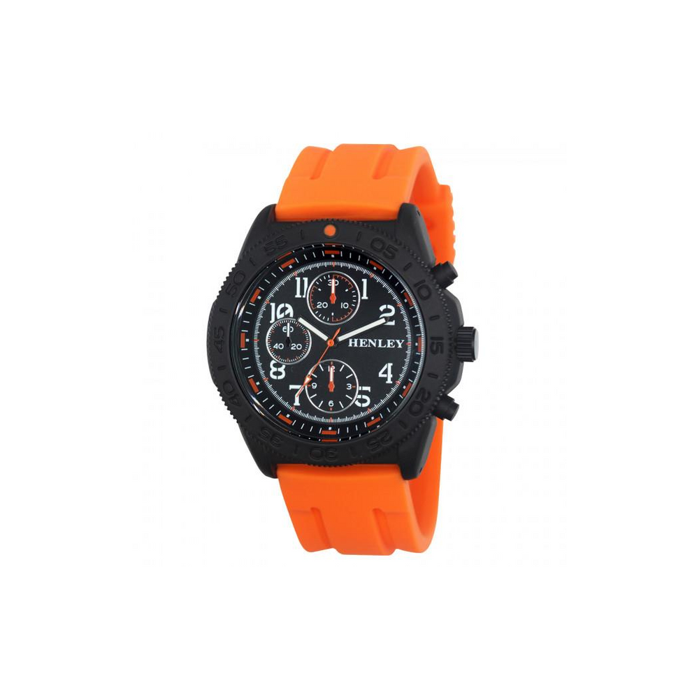 Men watch - Henley Men Multi Eye Black Dial With Orange Sports Large Silicone Strap Watch H02218.8