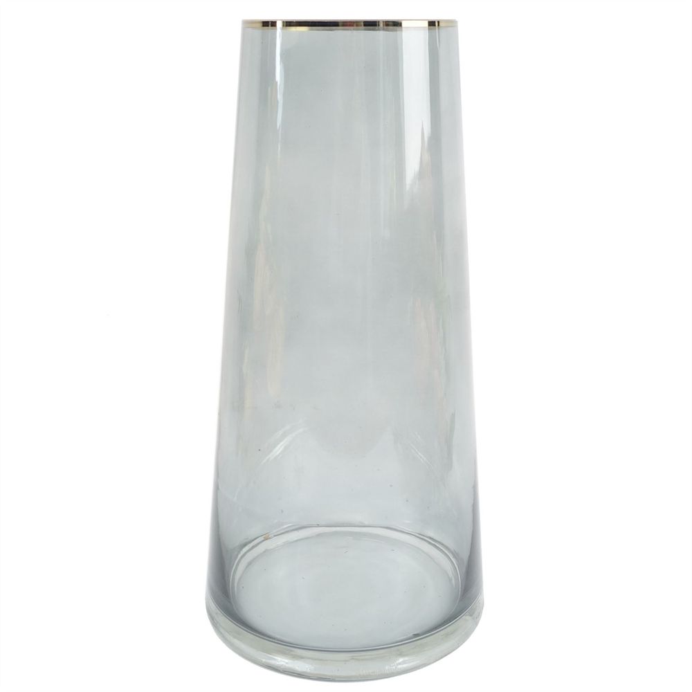 28cm Gold Rim Smoke Grey Glass Vase - Memoriex