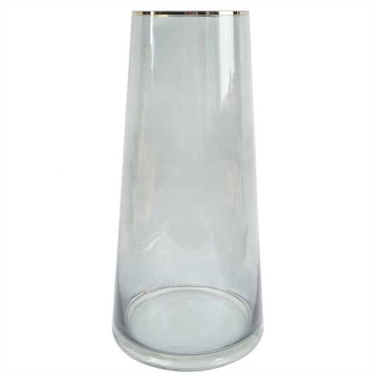 28cm Gold Rim Smoke Grey Glass Vase - Memoriex