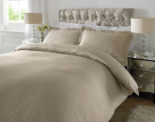 300 TC - 100% Cotton Sateen Stripe Duvet Cover Set Humus