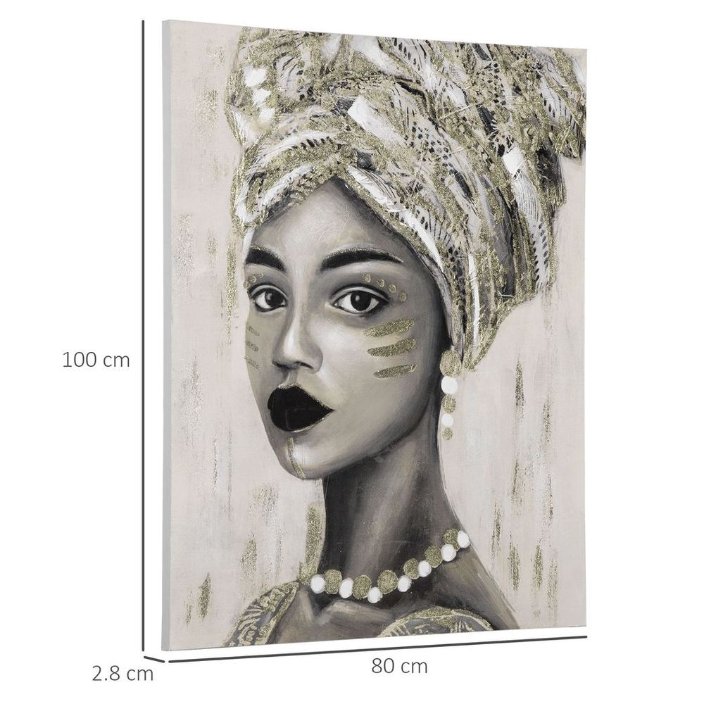 Hand-Painted Wall Art, Canvas Wall Painting African Woman, 100