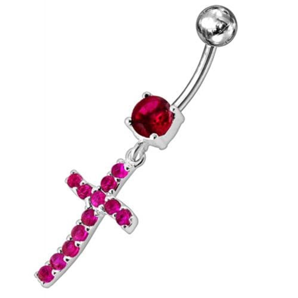 Sterling silver Jeweled Cross Dangling Navel Ring