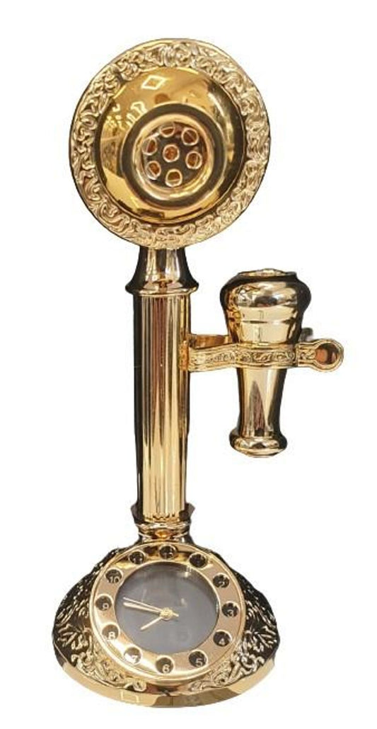 Miniature Clock Gold Candlestick Telephone Solid Brass IMP97