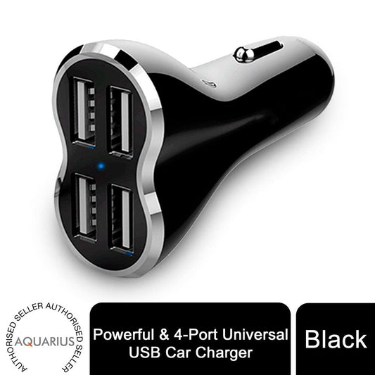 Aquarius Powerful & 4-Port Universal USB Car Charger Black