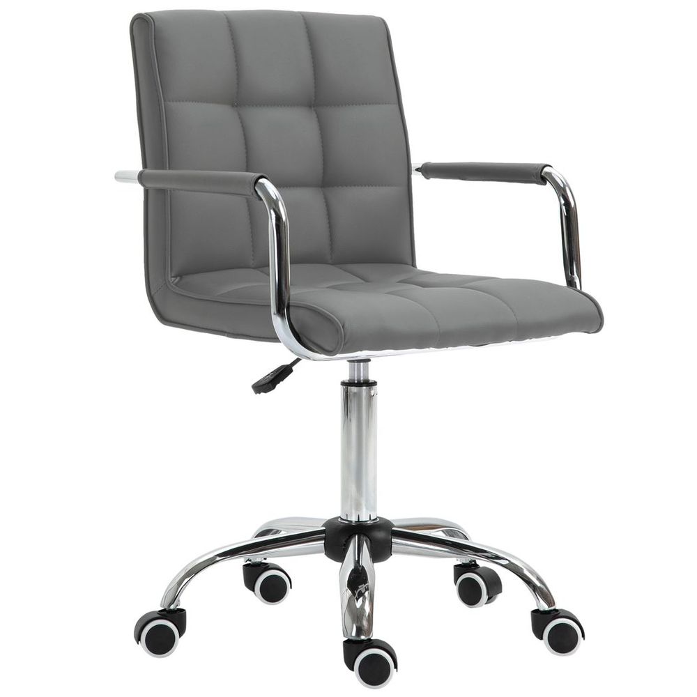 Mid Back PU Leather Home Office Chair Swivel Desk Chair with Arm, Wheel, Grey - Memoriex