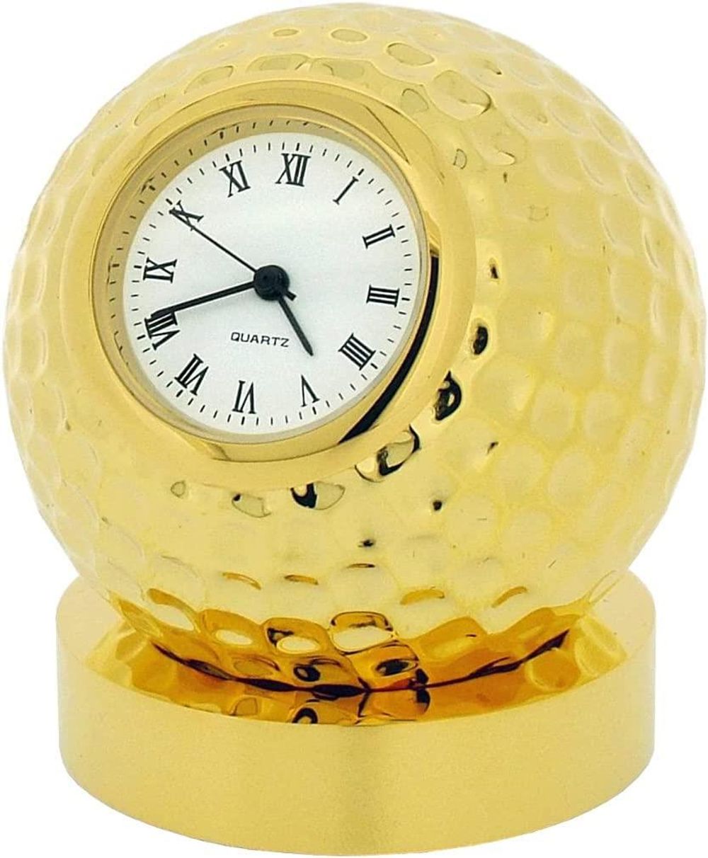 Miniature Clock Goldtone Metal Golf Ball