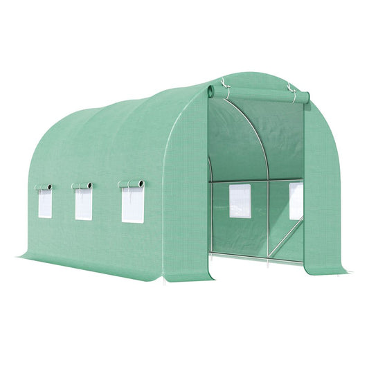 Outsunny 4.5m x 2m x 2m Walk-In Gardening Plant Greenhouse w/ PE Cover, Green - Memoriex