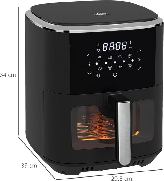 Air Fryer - 1500W 4 in 1 Air Fryer w/ Air Fry Bake Roast Dehydrator Function Cookbook 6.5L