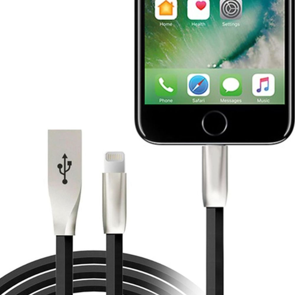 ToughArmour Anti Tangle Zinc Alloy Charge & Sync Cable for Iphone 1m Black