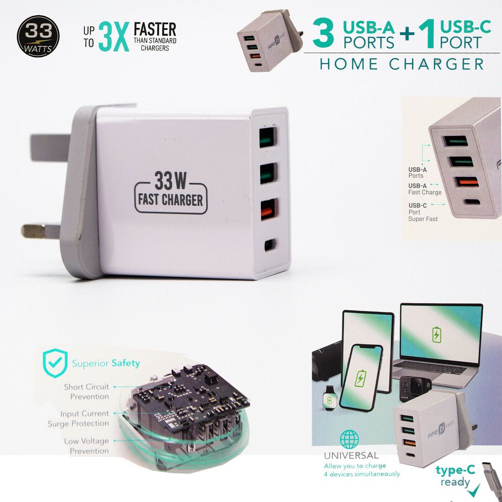 4 Multi-Port Fast PD Quick Charge QC 3