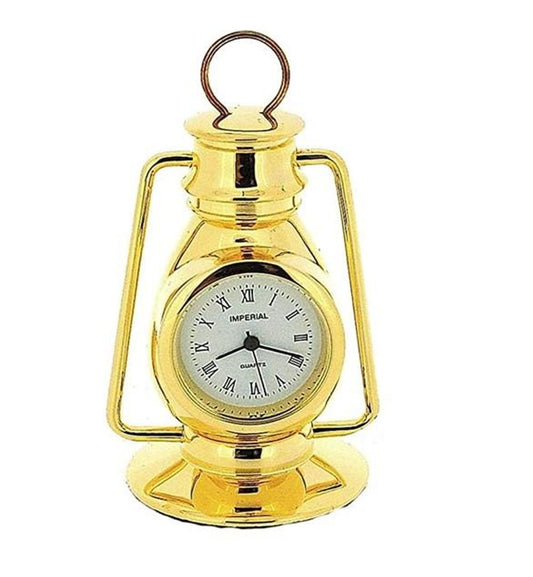 Miniature Clock Gold Metal Hurricane Lamp Solid Brass IMP77 - CLEARANCE