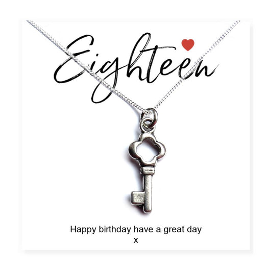 Elegant 18th Birthday Key Necklace & Message Card