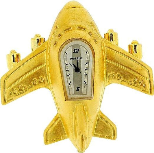 Miniature Clock Gold Aeroplane Solid Brass IMP1015G - CLEARANCE